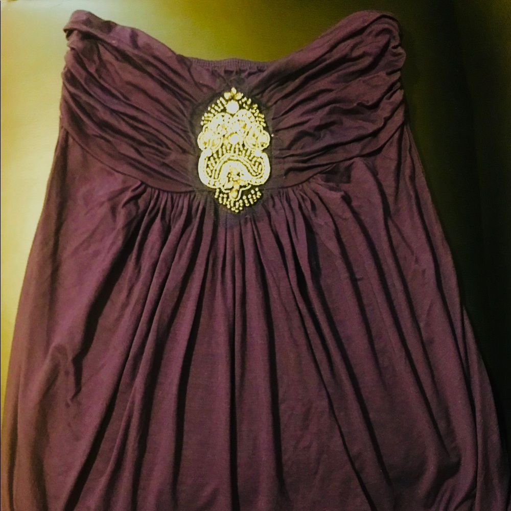 Purple strapless babydoll with Rhinestone Crest